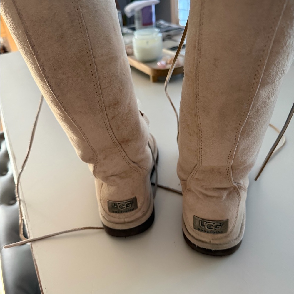 UGG Uptown Women's Lace-Up Shearling Tall Boots - Beige - Picture 2 of 8